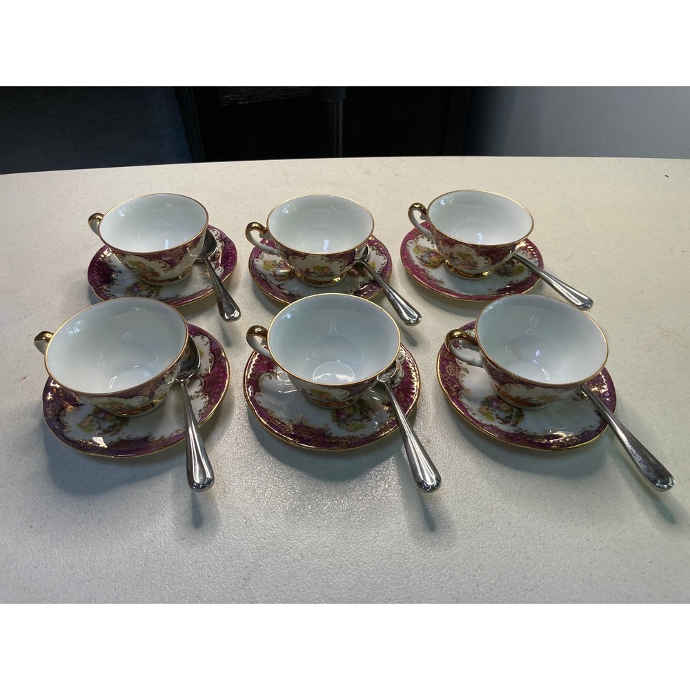 Vintage Hardek Porcelain Tea Cup 18pc Set Bavaria Courting Couple Gold Trim